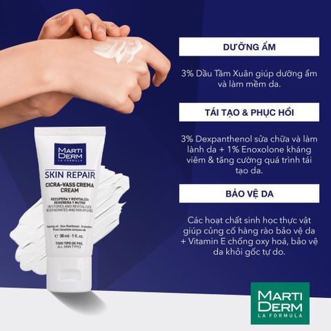 [HÀNG CÔNG TY] Kem Dưỡng B5 Dưỡng Ẩm Tái Tạo Phục Hồi Da Tổn Thương, Nhạy Cảm MartiDerm Skin Repair Cicra Vass Cream