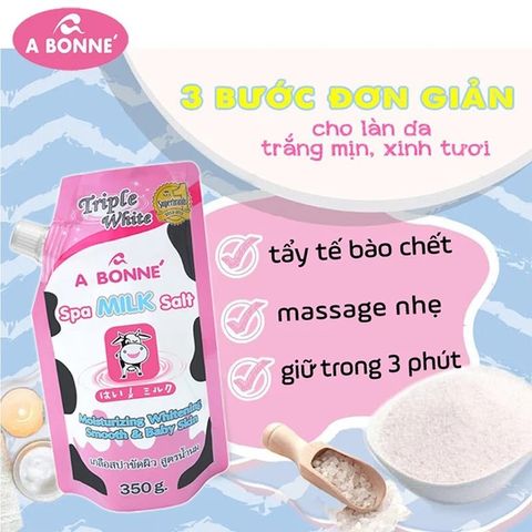 Muối Tắm Sữa Bò A Bonne Spa Milk Salt Tẩy Tế Bào Da Chết Dưỡng Ẩm Body Cơ Thể Trắng Sáng Mềm Da Abonne Thái Lan 350g