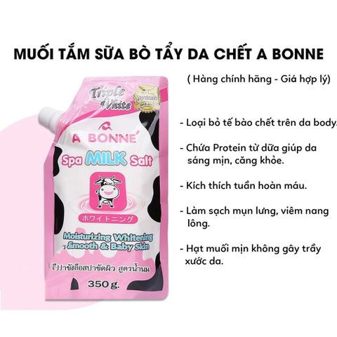 Muối Tắm Sữa Bò A Bonne Spa Milk Salt Tẩy Tế Bào Da Chết Dưỡng Ẩm Body Cơ Thể Trắng Sáng Mềm Da Abonne Thái Lan 350g