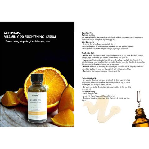 [HÀNG CÔNG TY] Serum Dưỡng Trắng Sáng Da, Giảm Thâm Nám Sạm Da, Chống Lão Hóa MEDIPHAR+ VITAMIN C 20 BRIGHTENING SERUM