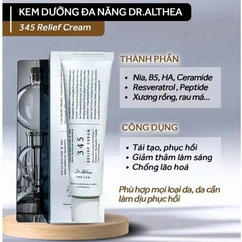 Kem dưỡng 345 Relief Cream Dr.Althea Phục Hồi Cấp Ẩm Làm Dịu Da Dưỡng Trắng Sáng Bảo Vệ Da - 50ml