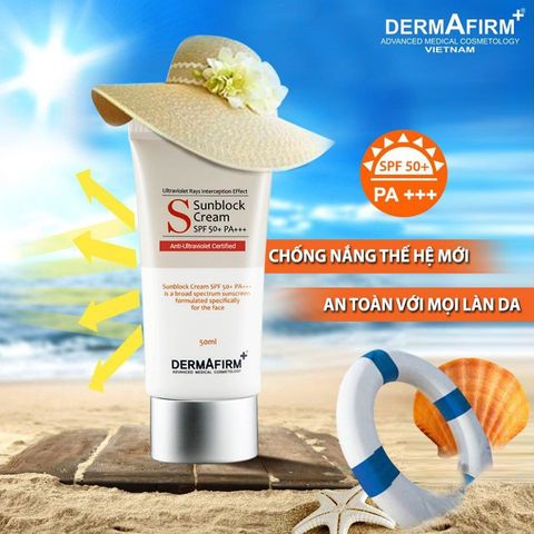 HÀNG CÔNG TY - Kem Chống Nắng Dermafirm Sun Block Cream SPF50+PA+++ Y Khoa Không Nhờn Rít Cho Da Dầu, Khô, Mụn, Nhạy Cảm