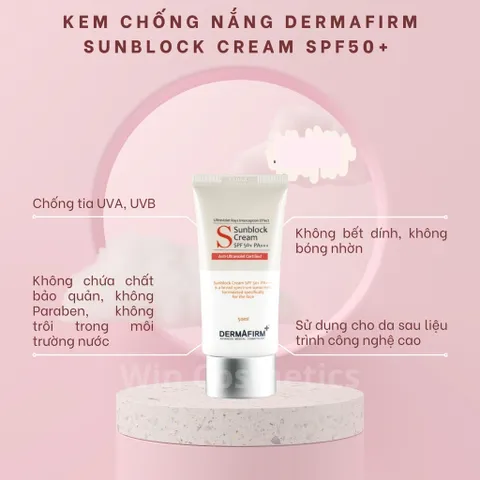 HÀNG CÔNG TY - Kem Chống Nắng Dermafirm Sun Block Cream SPF50+PA+++ Y Khoa Không Nhờn Rít Cho Da Dầu, Khô, Mụn, Nhạy Cảm