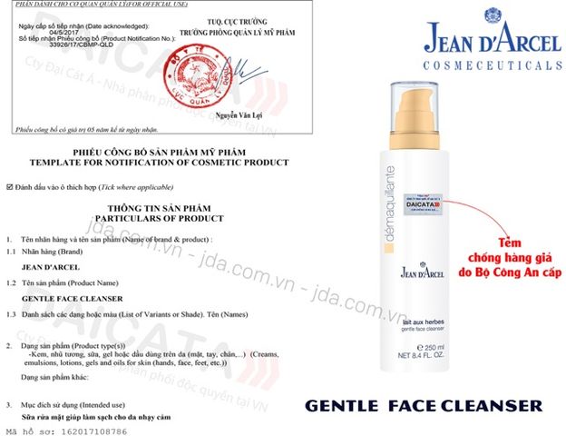 [HÀNG CÔNG TY] Sữa Rửa Mặt Cho Da Khô Và Da Nhạy Cảm Jean D'Arcel Gentle Face Cleanser