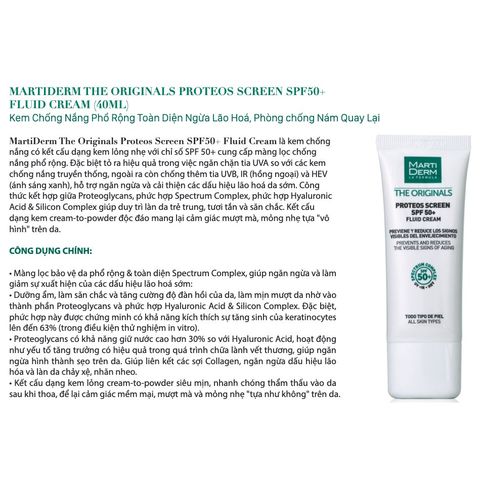 HÀNG CHÍNH HÃNG - Kem Chống Nắng Cho Da Dầu Mụn Nám Tăng Sắc Tố MartiDerm Proteos Screen SPF50+ Fluid Cream