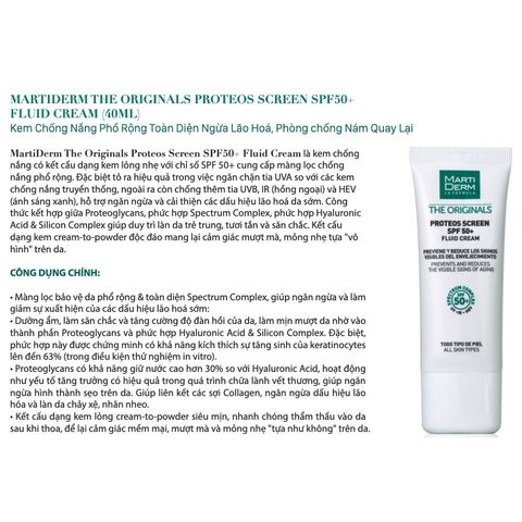 HÀNG CHÍNH HÃNG - Kem Chống Nắng Cho Da Dầu Mụn Nám Tăng Sắc Tố MartiDerm Proteos Screen SPF50+ Fluid Cream