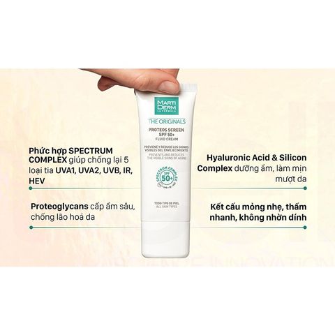 HÀNG CHÍNH HÃNG - Kem Chống Nắng Cho Da Dầu Mụn Nám Tăng Sắc Tố MartiDerm Proteos Screen SPF50+ Fluid Cream
