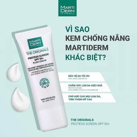 HÀNG CHÍNH HÃNG - Kem Chống Nắng Cho Da Dầu Mụn Nám Tăng Sắc Tố MartiDerm Proteos Screen SPF50+ Fluid Cream