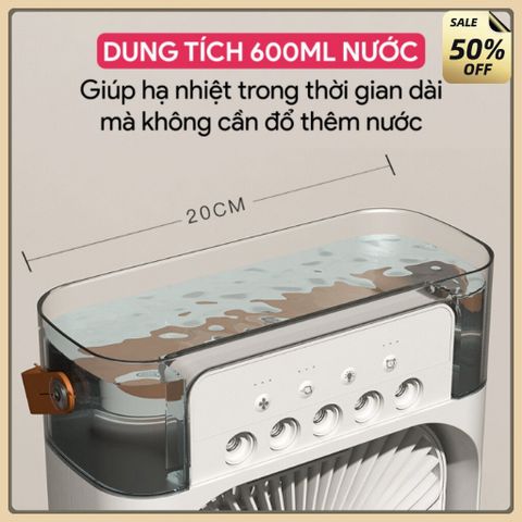Quạt Phun Sương Mini Để Bàn,Quạt Điều Hòa Hơi Nước Có Đèn LED 7 Màu Dung Tích 600ml,Chế Độ Hẹn Giờ