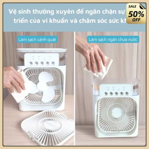 Quạt Phun Sương Mini Để Bàn,Quạt Điều Hòa Hơi Nước Có Đèn LED 7 Màu Dung Tích 600ml,Chế Độ Hẹn Giờ