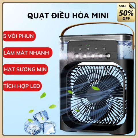 Quạt Phun Sương Mini Để Bàn,Quạt Điều Hòa Hơi Nước Có Đèn LED 7 Màu Dung Tích 600ml,Chế Độ Hẹn Giờ