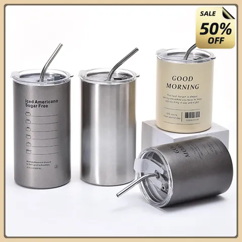 Ly giữ nhiệt iced americano inox 304 cao cấp chống gỉ 600ml, cốc uống nước giữ nhiệt có ống hút tiện lợi