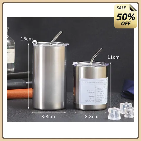 Ly giữ nhiệt iced americano inox 304 cao cấp chống gỉ 600ml, cốc uống nước giữ nhiệt có ống hút tiện lợi