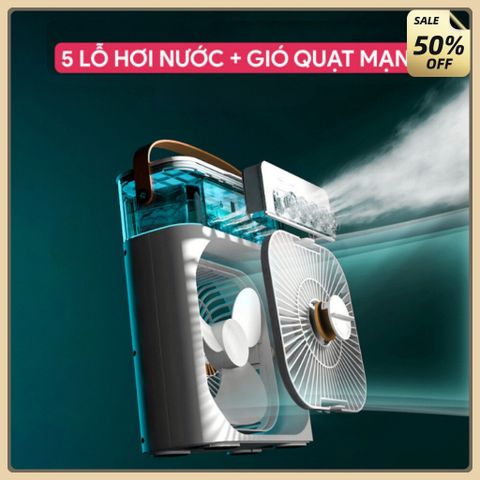 Quạt Phun Sương Mini Để Bàn,Quạt Điều Hòa Hơi Nước Có Đèn LED 7 Màu Dung Tích 600ml,Chế Độ Hẹn Giờ