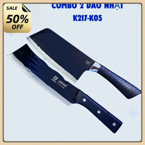Combo 2 dao thép nhật nhà bếp siêu bén lưỡi vân chống dính,Combo 2 Dao Nhật vân Gỗ