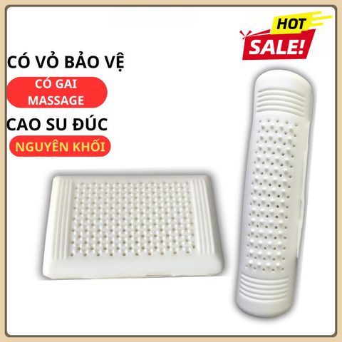 [BH 1NĂM] Gối Cao Su Ôm Đúc Nguyên Khối 100% cao su thiên nhiên Cao Cấp Có Gai Massage Vai Cổ Gáy, hỗ trợ vai gáy