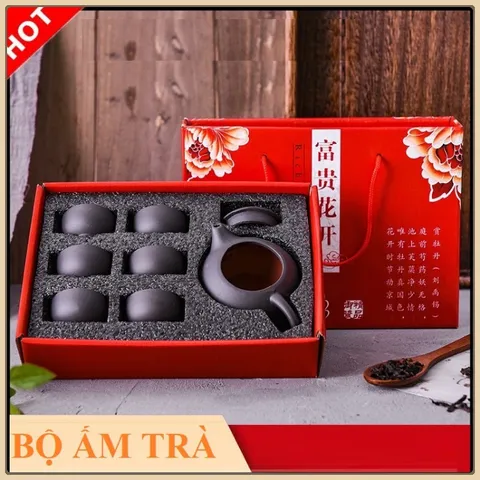 Bộ Ấm Trà Tử Sa Cao Cấp Gồm 1 Bình Kèm 6 Ly - Sang Trọng - Quái Phái. Có Hộp