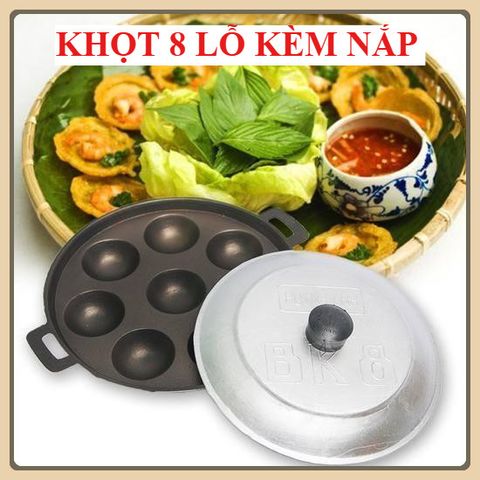 Khuân bánh khọt 8 lỗ và12 lỗ bánh .Khuân Chống Dính Sài Tiện  lợi Kèm Nắp Đậy