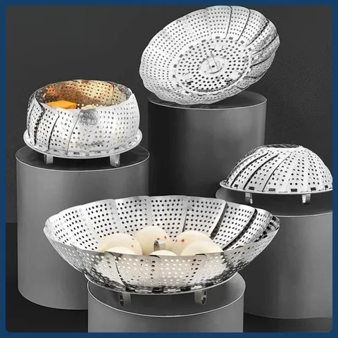 Xửng hấp Inox 3 chân gấp gọn - Vỉ hấp đa năng bung gập dễ dàng đồ hấp xôi, hấp bánh bao, đồ ăn cho bé