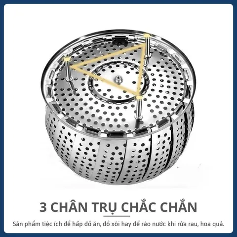 Xửng hấp Inox 3 chân gấp gọn - Vỉ hấp đa năng bung gập dễ dàng đồ hấp xôi, hấp bánh bao, đồ ăn cho bé