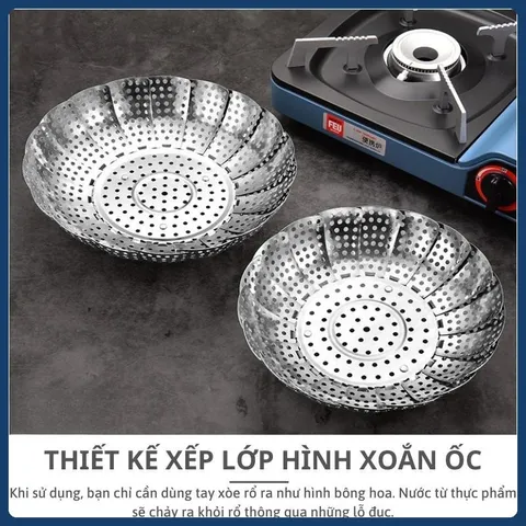 Xửng hấp Inox 3 chân gấp gọn - Vỉ hấp đa năng bung gập dễ dàng đồ hấp xôi, hấp bánh bao, đồ ăn cho bé