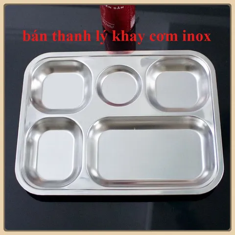 ( thanh lý ) Khay cơm INOX 5 ngăn KT 31 x 24 cm Khay đựng cơm 5 ngăn inox không gỉ sáng bóng