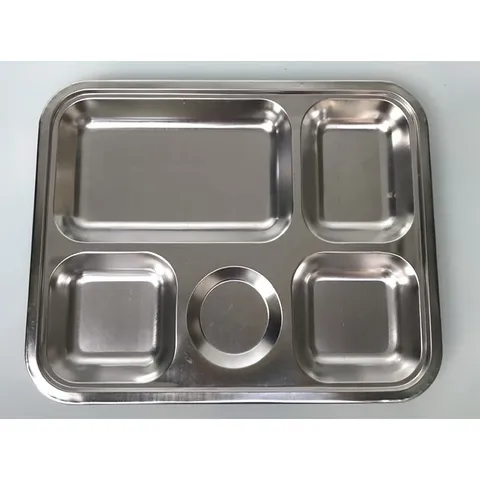 ( thanh lý ) Khay cơm INOX 5 ngăn KT 31 x 24 cm Khay đựng cơm 5 ngăn inox không gỉ sáng bóng