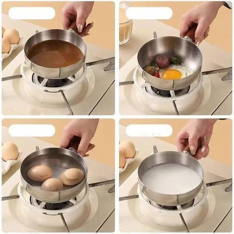 COMBO 2 Nồi Inox 304 Mini Có Tay Cầm Cân Gỗ Cao Cấp, KÍCH THƯỚC 14cm Bát Mì Tức Thì, Bát Salad, Nồi Súp, Lấu Ăn Dặm