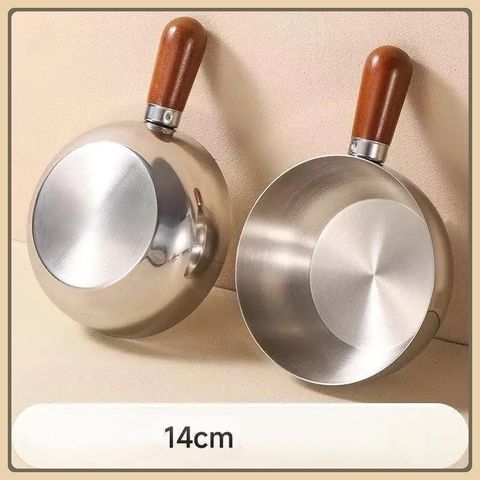 COMBO 2 Nồi Inox 304 Mini Có Tay Cầm Cân Gỗ Cao Cấp, KÍCH THƯỚC 14cm Bát Mì Tức Thì, Bát Salad, Nồi Súp, Lấu Ăn Dặm