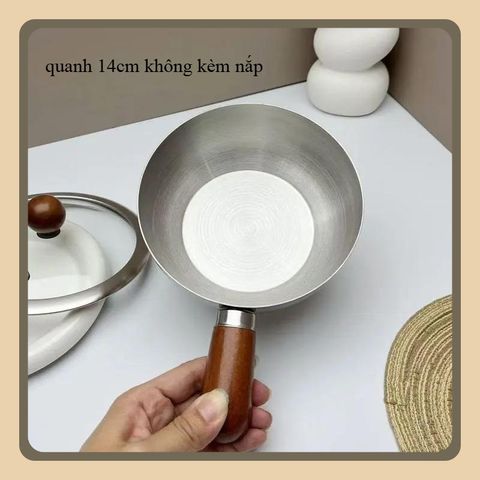 COMBO 2 Nồi Inox 304 Mini Có Tay Cầm Cân Gỗ Cao Cấp, KÍCH THƯỚC 14cm Bát Mì Tức Thì, Bát Salad, Nồi Súp, Lấu Ăn Dặm