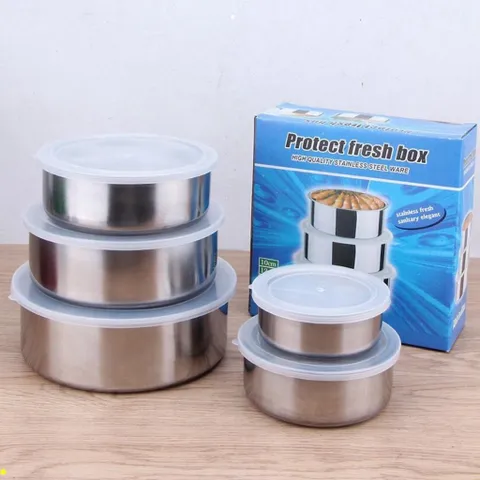 Bộ 5 hộp lạnh inox tròn, Hộ lạnh đựng thực phẩm inox, Combo 5 hộp inox