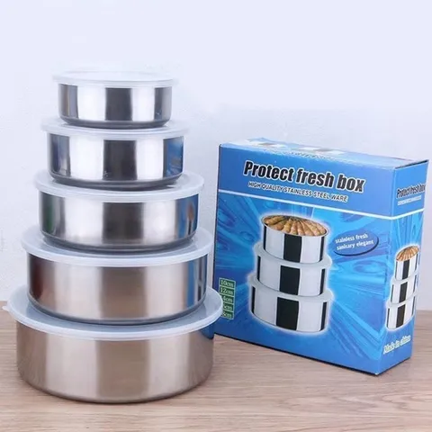 Bộ 5 hộp lạnh inox tròn, Hộ lạnh đựng thực phẩm inox, Combo 5 hộp inox