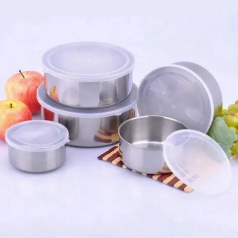 Bộ 5 hộp lạnh inox tròn, Hộ lạnh đựng thực phẩm inox, Combo 5 hộp inox