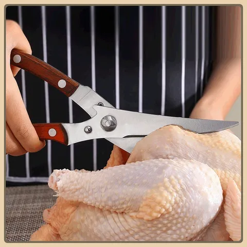 Kéo Nhà Bếp Đa Năng Cắt Thịt Gà, Vịt Nhanh Gọn - Siêu Bén - Cán Gỗ Cầm Chắc Tay