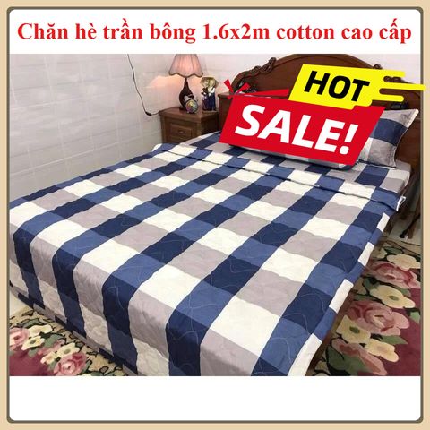 Chăn hè kẻ caro chần bông đắp 2 mặt mền size 1m6 x 2m chất liệu cotton thoáng mát