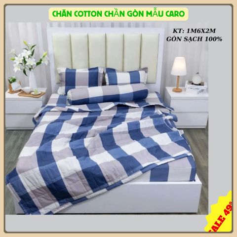 Chăn hè kẻ caro chần bông đắp 2 mặt mền size 1m6 x 2m chất liệu cotton thoáng mát