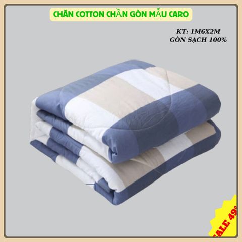 Chăn hè kẻ caro chần bông đắp 2 mặt mền size 1m6 x 2m chất liệu cotton thoáng mát