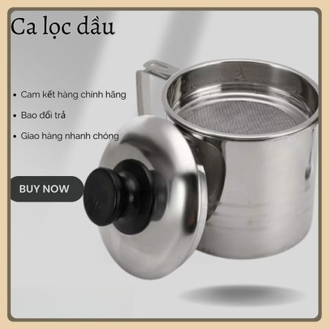 Ca lọc dầu ăn- mỡ inox 304 1,2l- tốt cho sức khỏe ,kèm rây lọc, chống gỉ, an toàn, tiện dụng cho nhà bếp