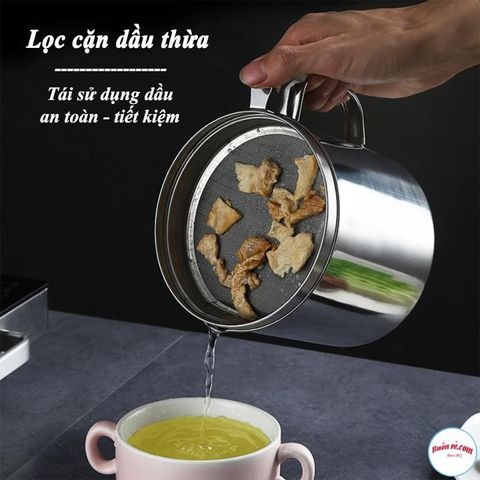 Ca lọc dầu ăn- mỡ inox 304 1,2l- tốt cho sức khỏe ,kèm rây lọc, chống gỉ, an toàn, tiện dụng cho nhà bếp