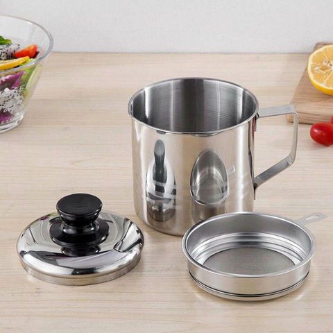 Ca lọc dầu ăn- mỡ inox 304 1,2l- tốt cho sức khỏe ,kèm rây lọc, chống gỉ, an toàn, tiện dụng cho nhà bếp