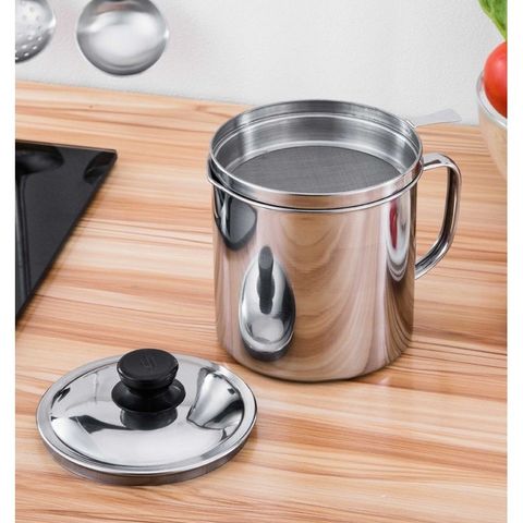 Ca lọc dầu ăn- mỡ inox 304 1,2l- tốt cho sức khỏe ,kèm rây lọc, chống gỉ, an toàn, tiện dụng cho nhà bếp