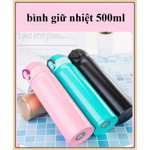 Bình giữ nhiệt 500ml inox 304 thiết kế nắp bật và khóa gài bình giữ nhiệt cho bé cao cấp - Bình Nước Giữ Nhiệt