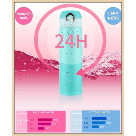 Bình giữ nhiệt 500ml inox 304 thiết kế nắp bật và khóa gài bình giữ nhiệt cho bé cao cấp - Bình Nước Giữ Nhiệt