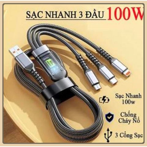 CÓ MÀN HÌNH Cáp Dữ Liệu 3 Trong 1, Bộ Sạc Micro USB Type C, Cáp sạc di động, Phụ kiện cáp dữ liệu di động