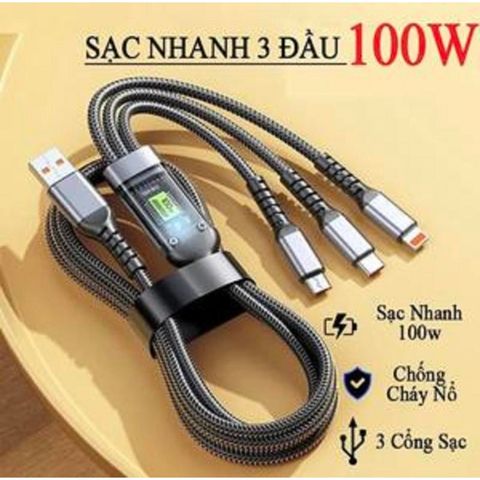 CÓ MÀN HÌNH Cáp Dữ Liệu 3 Trong 1, Bộ Sạc Micro USB Type C, Cáp sạc di động, Phụ kiện cáp dữ liệu di động