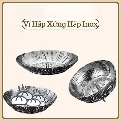 Vỉ Hấp Xửng Hấp Inox Chống Gỉ Tiện Lợi Đường Kính 23 Cm,Vỉ Rổ Hấp Bánh Bao Hấp Cá Hấp Khoai Inox Xếp Tròn Gấp Gọn