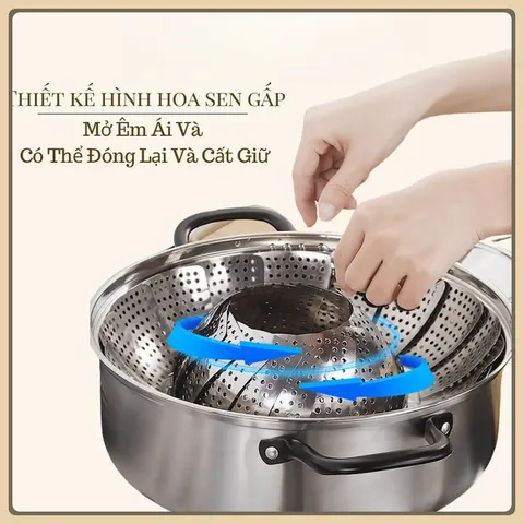 Vỉ Hấp Xửng Hấp Inox Chống Gỉ Tiện Lợi Đường Kính 23 Cm,Vỉ Rổ Hấp Bánh Bao Hấp Cá Hấp Khoai Inox Xếp Tròn Gấp Gọn