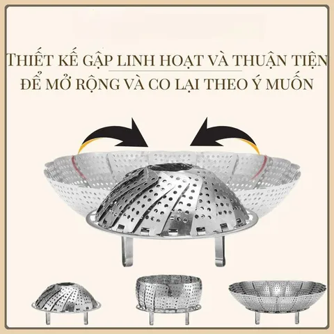 Vỉ Hấp Xửng Hấp Inox Chống Gỉ Tiện Lợi Đường Kính 23 Cm,Vỉ Rổ Hấp Bánh Bao Hấp Cá Hấp Khoai Inox Xếp Tròn Gấp Gọn
