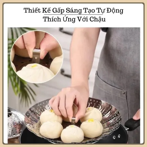 Vỉ Hấp Xửng Hấp Inox Chống Gỉ Tiện Lợi Đường Kính 23 Cm,Vỉ Rổ Hấp Bánh Bao Hấp Cá Hấp Khoai Inox Xếp Tròn Gấp Gọn