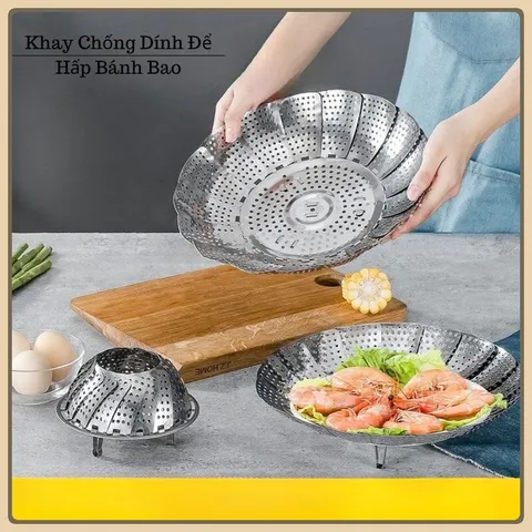 Vỉ Hấp Xửng Hấp Inox Chống Gỉ Tiện Lợi Đường Kính 23 Cm,Vỉ Rổ Hấp Bánh Bao Hấp Cá Hấp Khoai Inox Xếp Tròn Gấp Gọn